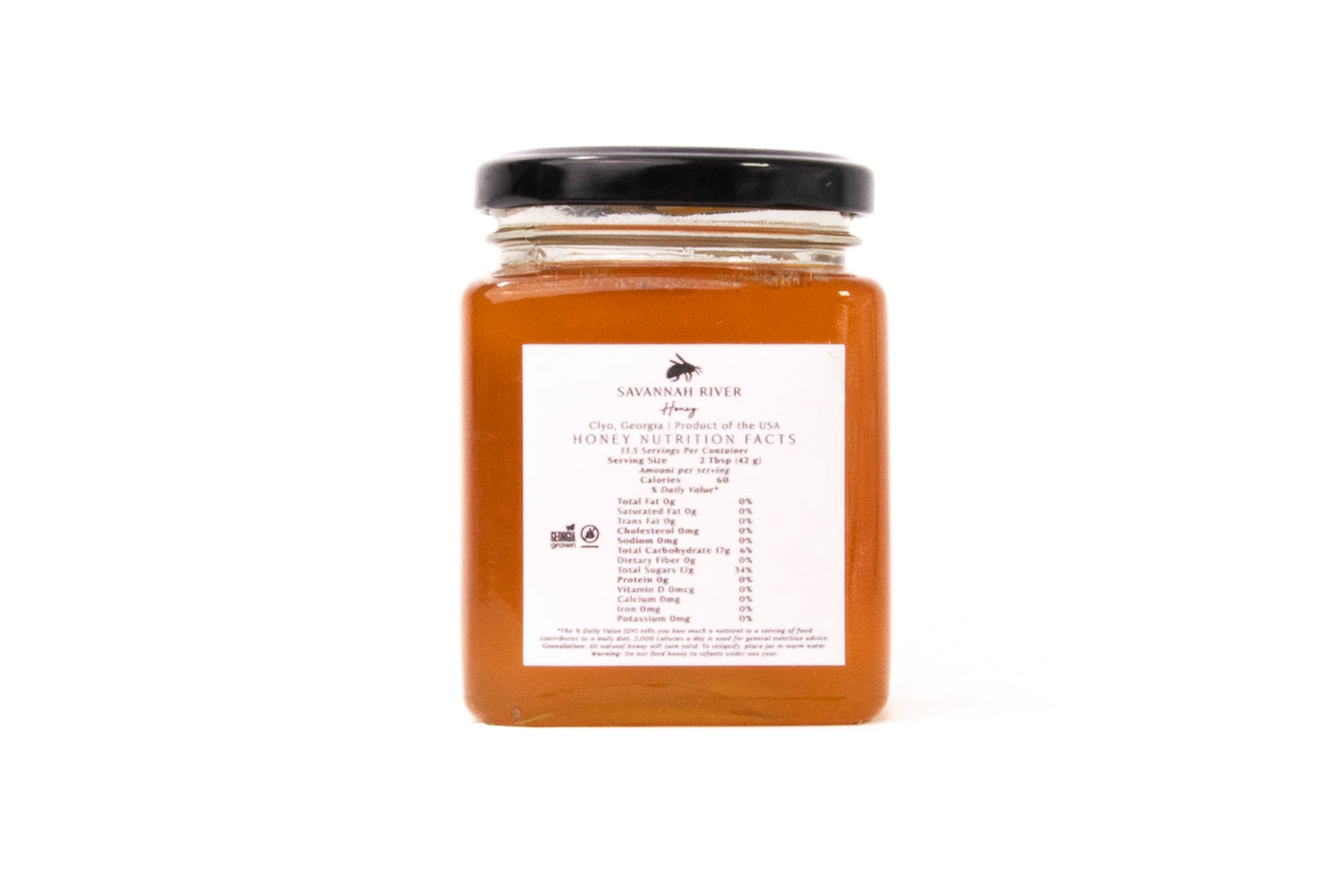Raw honey 13.5oz golden smooth texture in glass