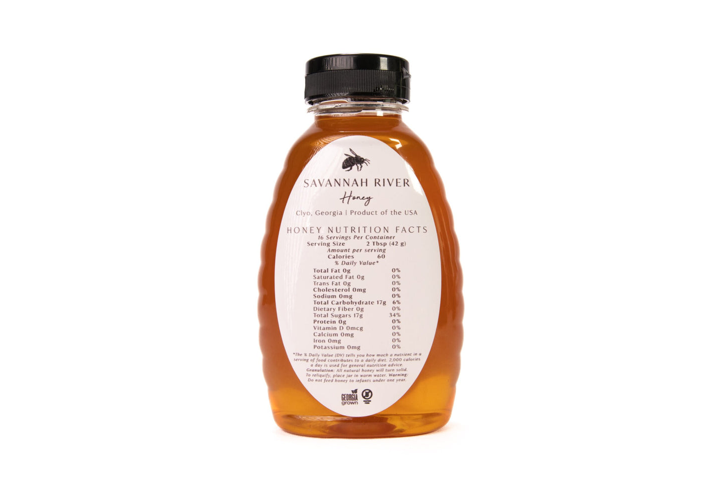 Raw honey large glass jar 16oz Georgia artisan product