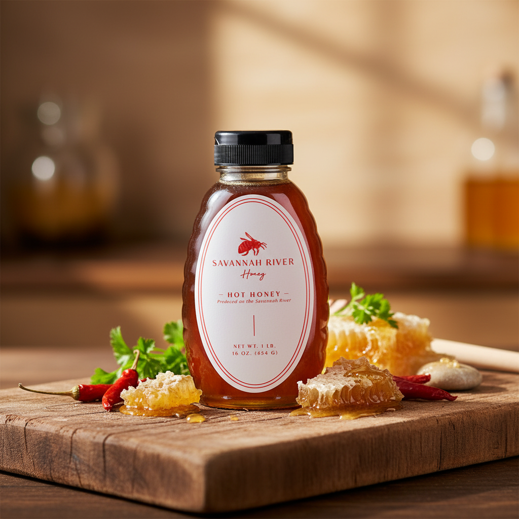 Hot honey 16oz spicy raw honey with chili peppers from Savannah River Honey