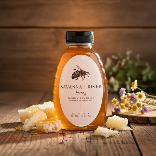 Premium raw honey 16oz glass jar from Savannah River Honey Georgia