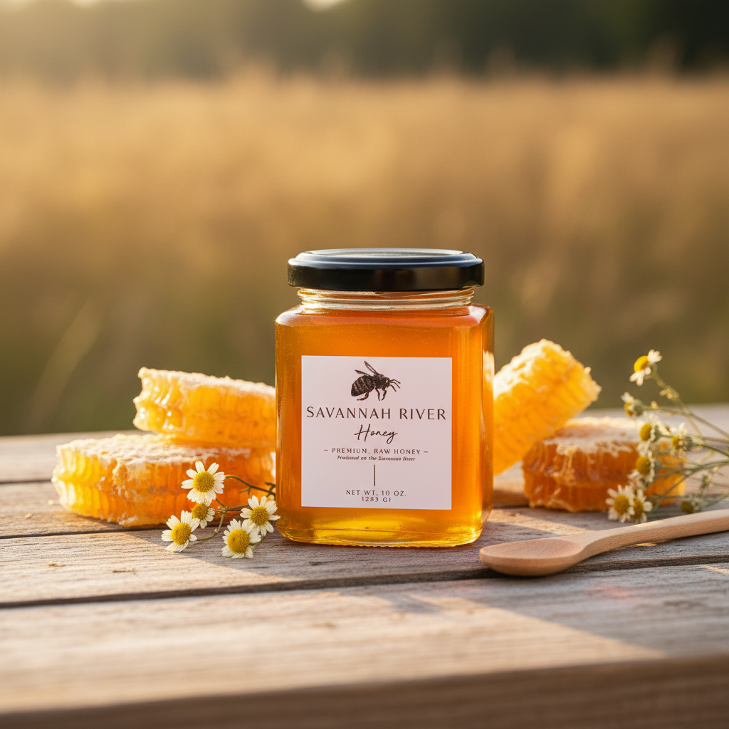 Premium raw honey in glass jar 10oz from Savannah River Honey Georgia