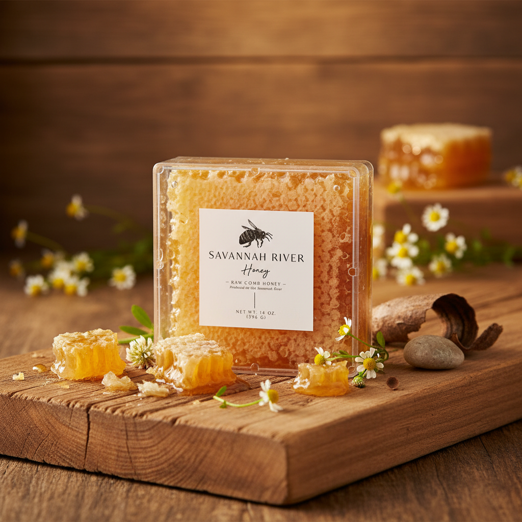 Raw honeycomb pure beeswax and honey from Savannah River Honey Georgia